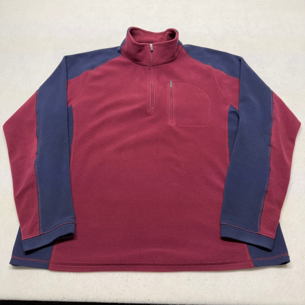 LL Bean Quarter Zip Fleece Pullover Two Tone Burgundy Blue Mens XL